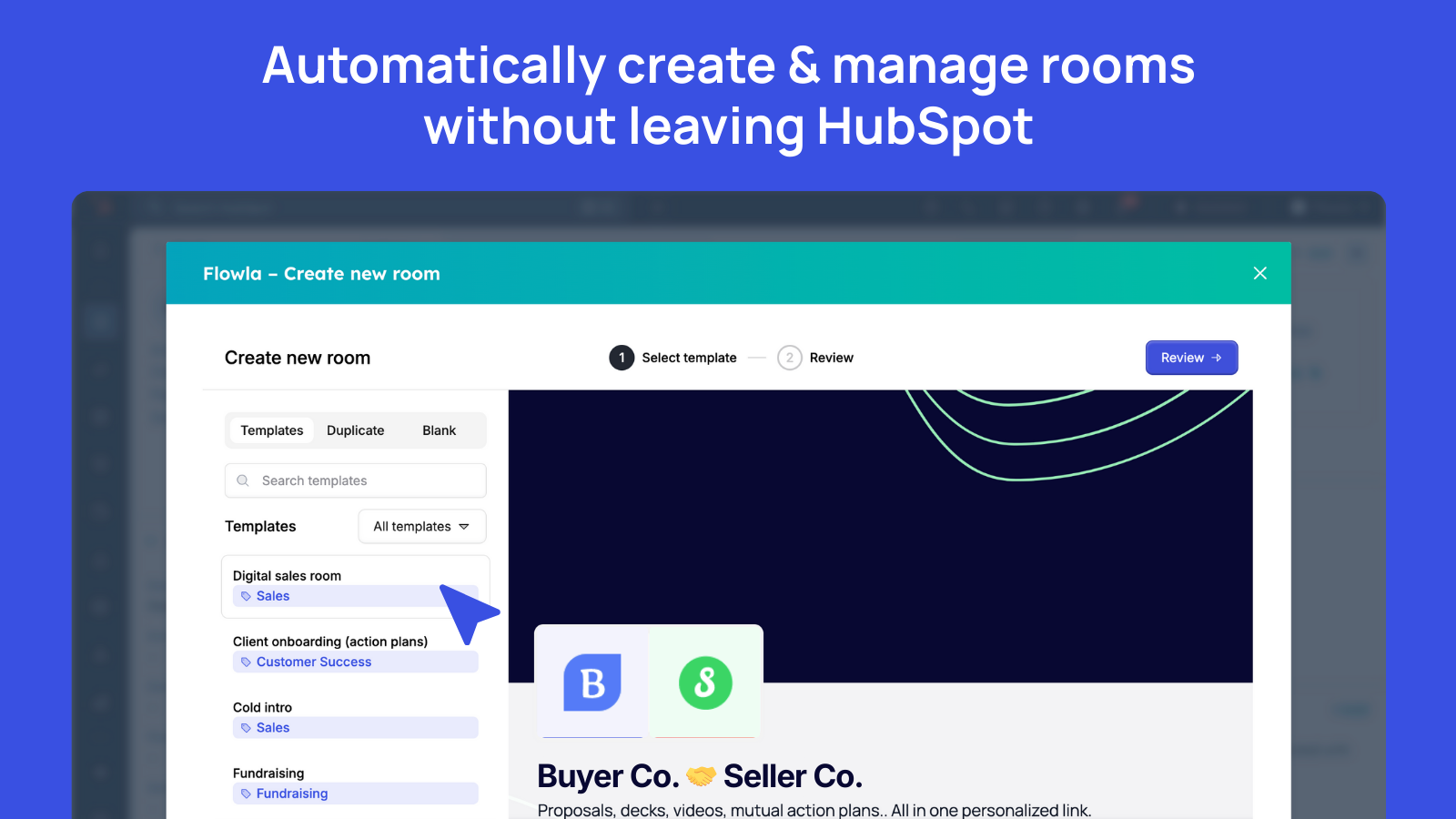 Automatically create deal rooms without leaving HubSpot