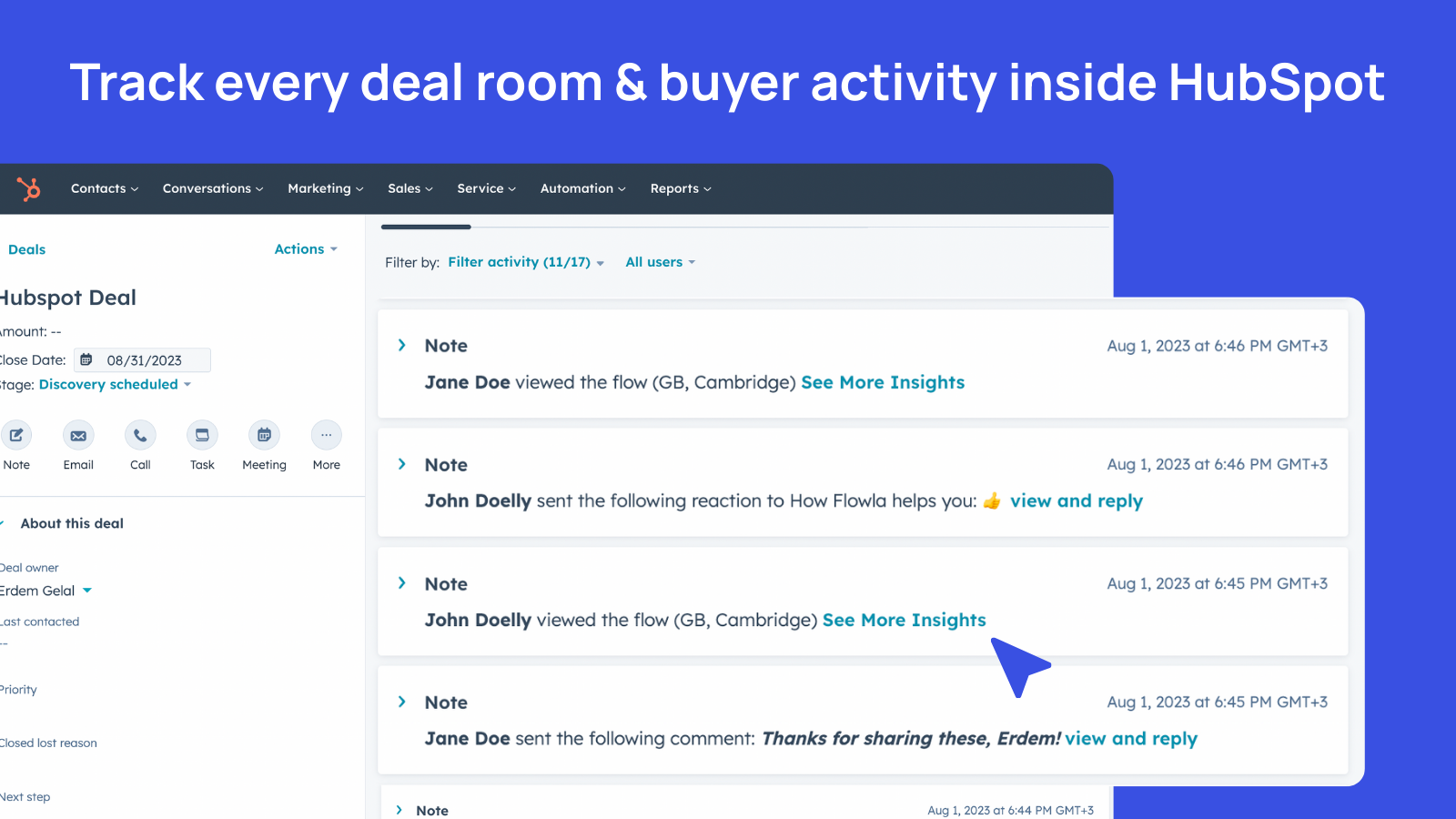 Track every deal room & buyer activity inside HubSpot