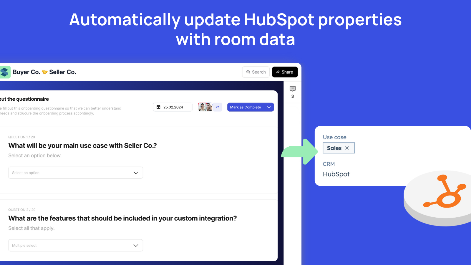 Automatically update HubSpot properties with room data